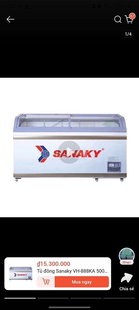 Tủ đông kính lùa sanaky VH888KA