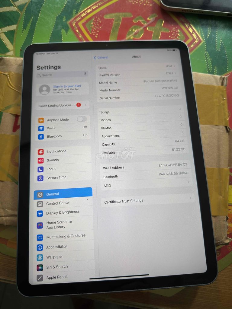 Apple iPad Air 4 10.9 inch 4GB/64GB. Mua bán Máy tính bảng tại Huyện Củ Chi Tp Hồ Chí Minh được đăng bởi Đỗ Trọng Nghĩa hình 1