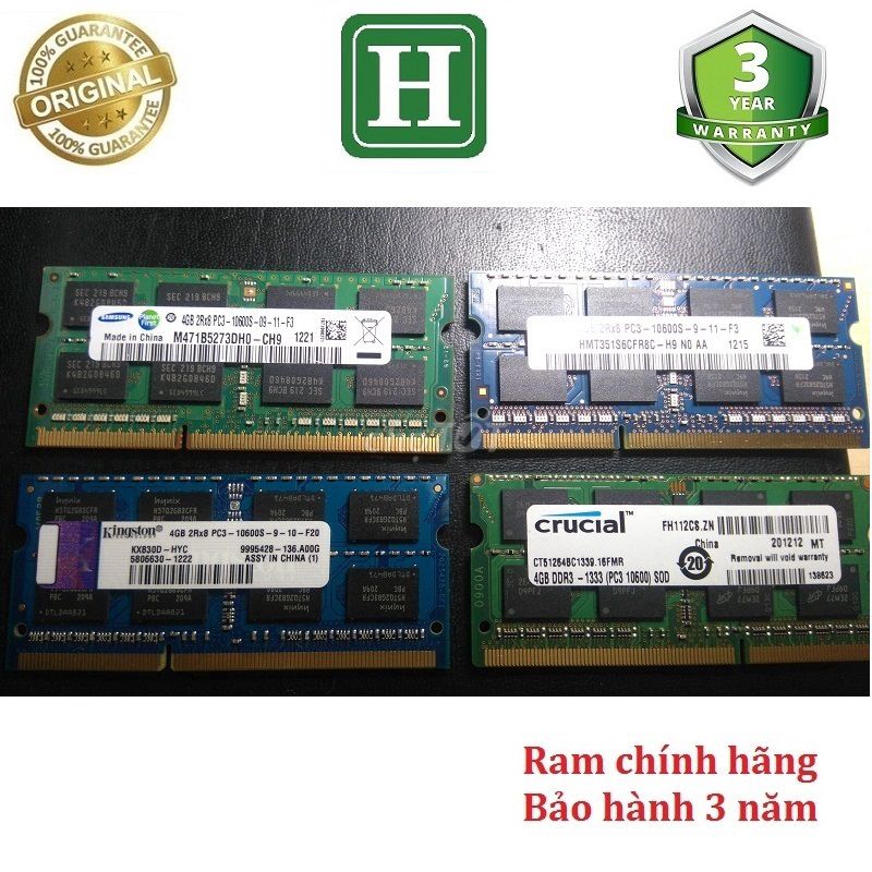 Ram Laptop 4Gb ddr3 (pc3 1.5V) bus 1333 BH 3 năm