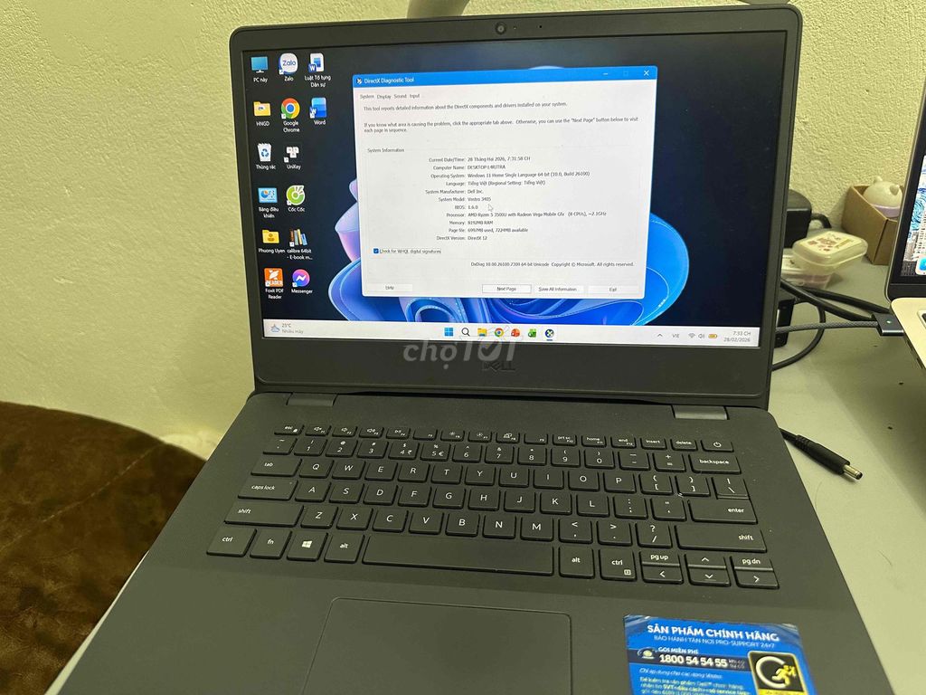 Dell Vostro 3405 Ryzen 5 8GB/256GB. Mua bán Laptop tại Quận Hai Bà Trưng Hà Nội được đăng bởi Dat Guoda Bui hình 1