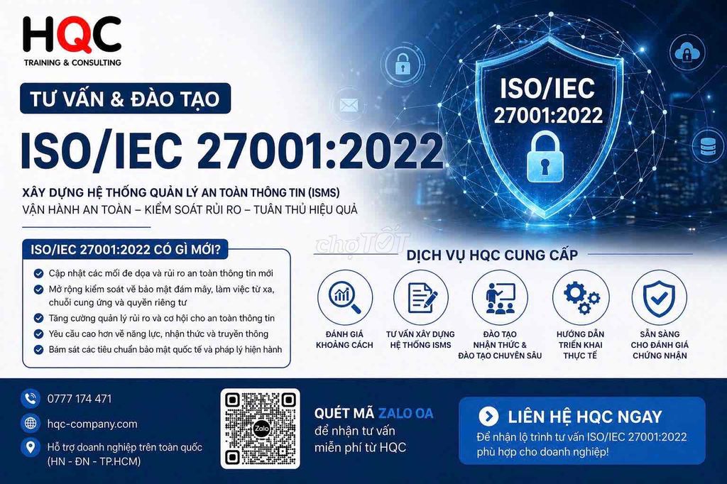 Dịch vụ tư vấn ISO/IEC 27001:2022. Dịch vụ tại Quận 3 Tp Hồ Chí Minh được đăng bởi Quang ĐKKD VP ảo HCM hình 1