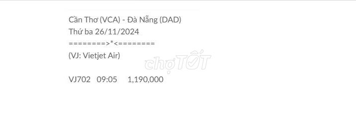 Cần Thơ (VCA) - Đà Nẵng (DAD) Thứ ba 26/11/2024