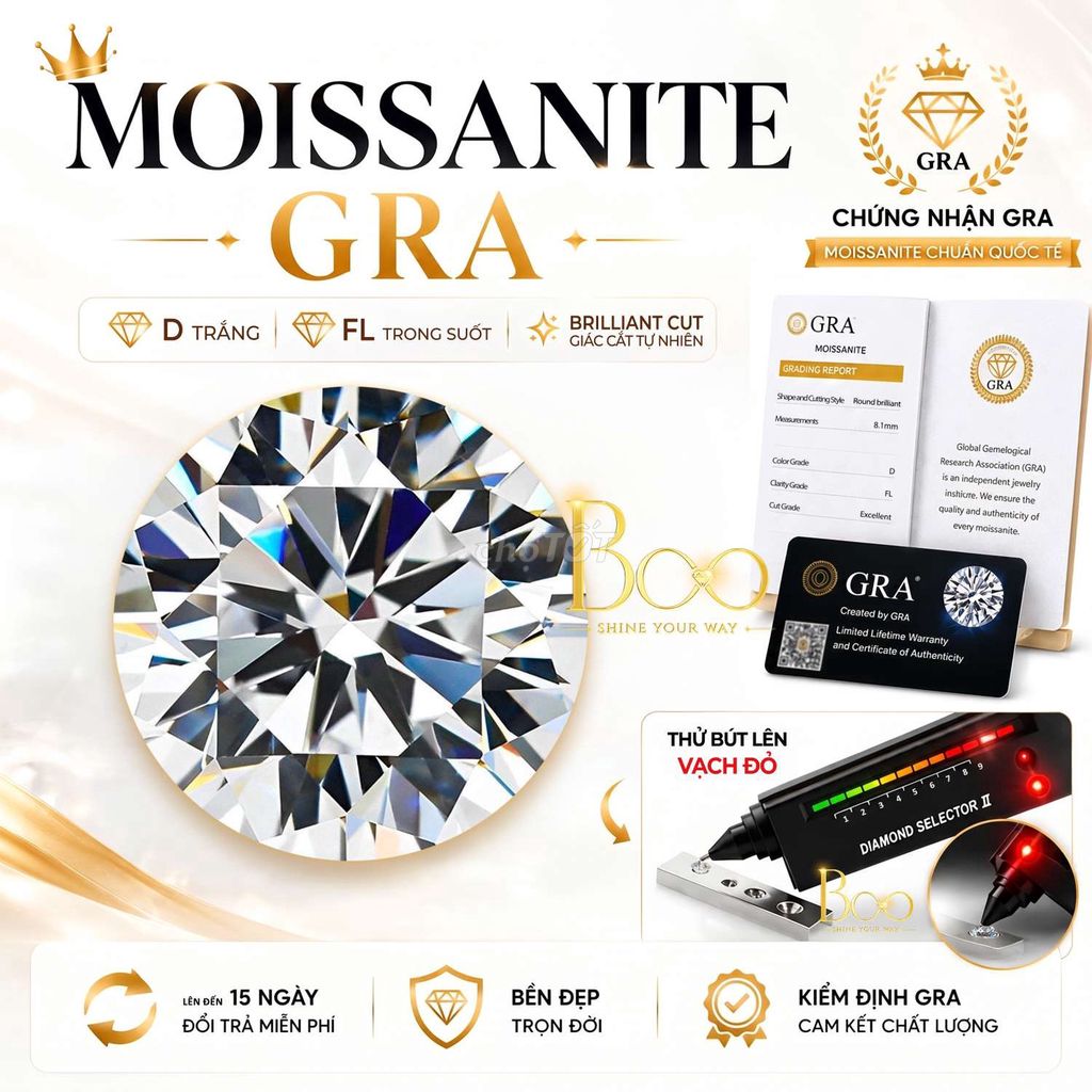 Moissanite Nước D FL Kèm GRA - Size Phong Thủy. Mua bán Phụ kiện thời trang khác tại Quận 4 Tp Hồ Chí Minh được đăng bởi Boo Store hình 1