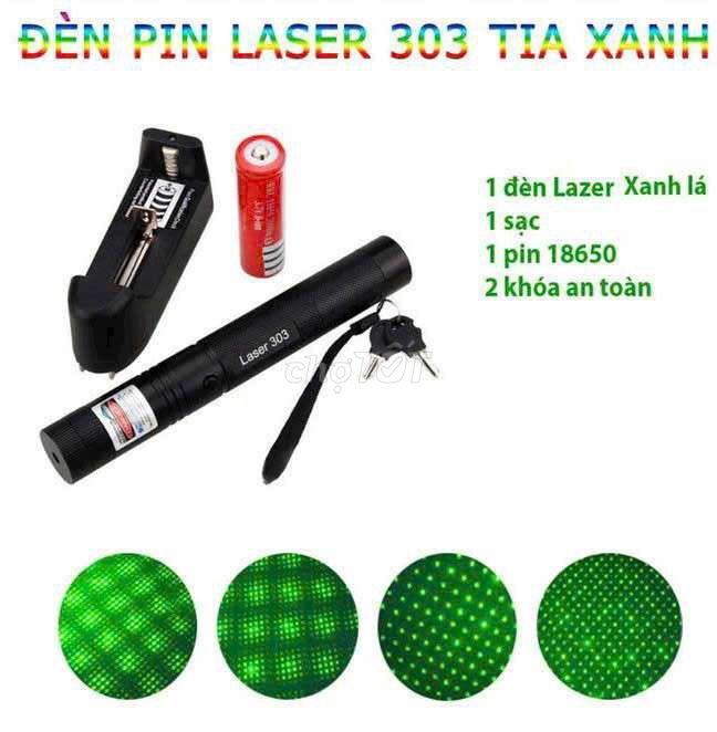 Đèn Pin Laser 303 Tia Đỏ-Xanh kèm pin+sạc