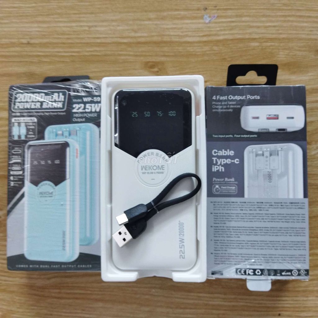 Sạc dự phòng chính hãng 20.000mah, sạc nhanh.