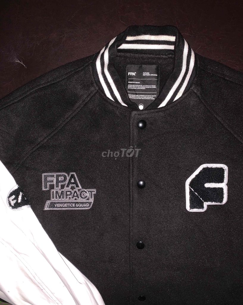 áo varsity jacket FPA chính hãng thêu xù tay da
