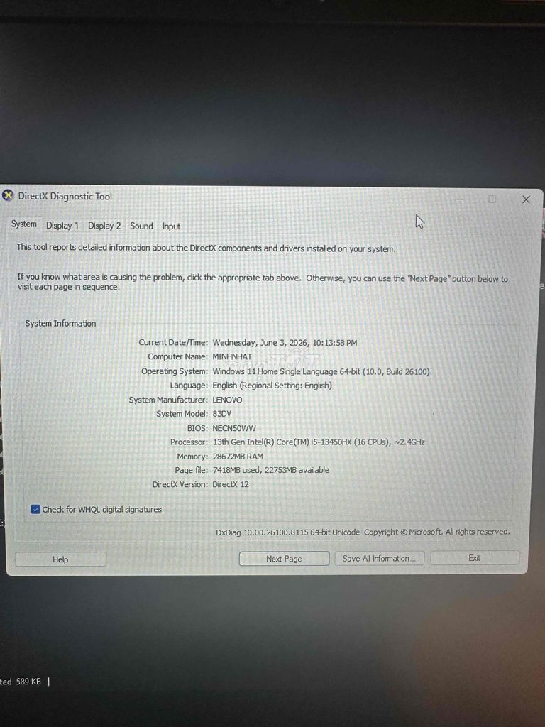 Lenovo 15IRX9 i5-13450HX 28GB/512GB. Mua bán Laptop tại Huyện Lục Ngạn Bắc Giang được đăng bởi Nguyen MNhat hình 1