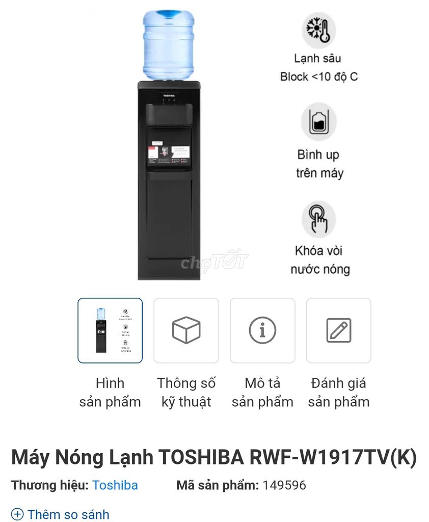 Máy nóng lạnh TOSHIBA RWF - W1917TV(K) mới 100%