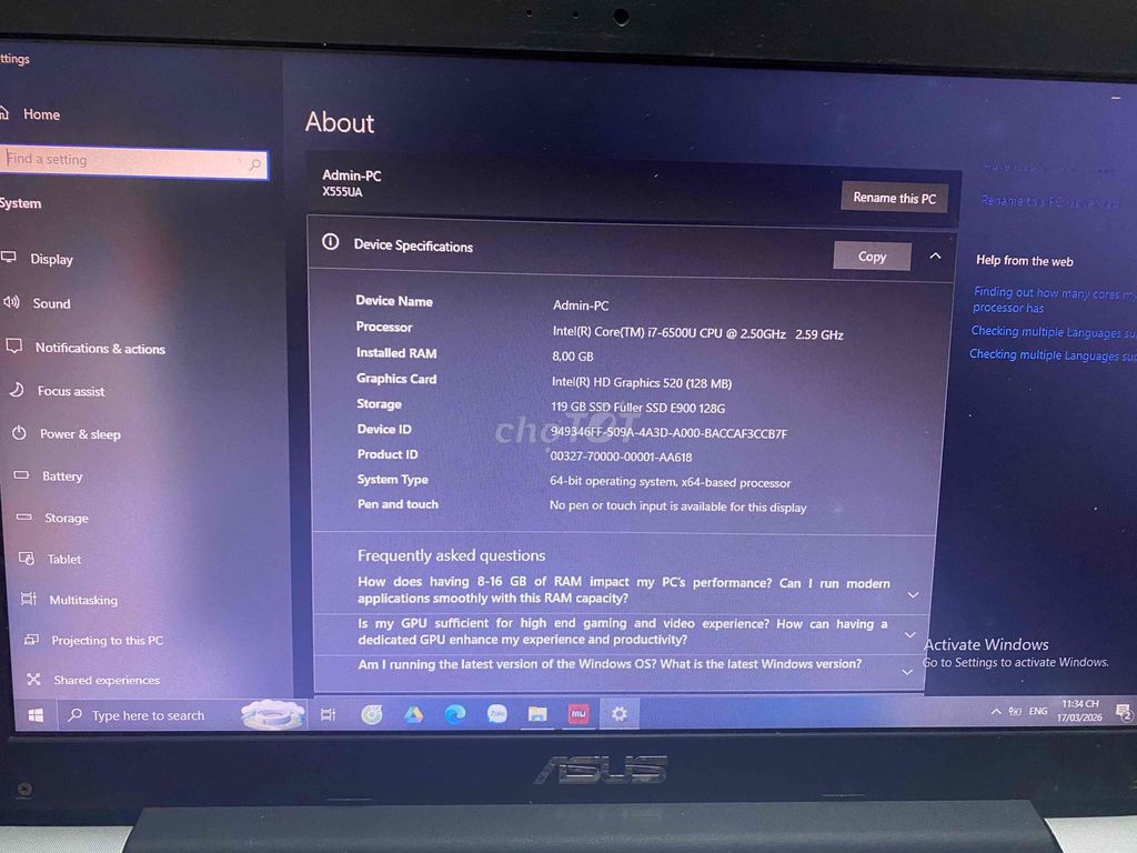 Asus X555UA i7-6500U 8GB/128GB. Mua bán Laptop tại Quận Đống Đa Hà Nội được đăng bởi Viet hình 1