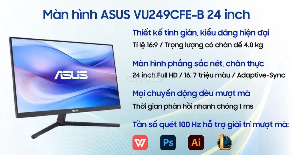 ASUS VU249CFE-B 24 inch Full HD IPS 100Hz. Mua bán Phụ kiện (Màn hình, Chuột...) tại Quận 3 Tp Hồ Chí Minh được đăng bởi Hoàng Nam hình 1