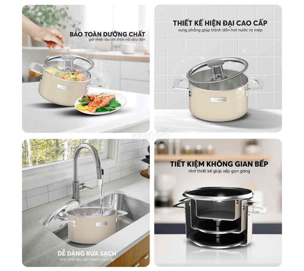 Bộ nồi Inox liền khối Elmich Hera mới 100%