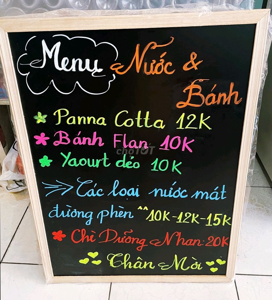 Bảng Đen Menu Khung Gỗ KT 60x80cm. Tặng phấn viết