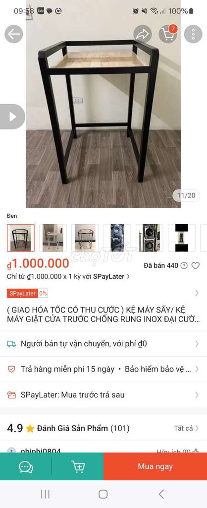 Kệ máy giặt máy sấy 2 tầng khung sắt + gỗ mới 99%