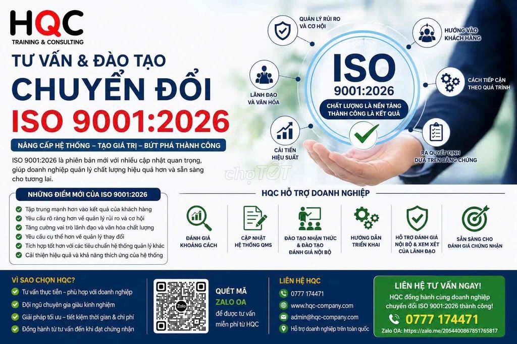 Dịch vụ tư vấn Chuyển đổi ISO 9001:2026. Dịch vụ tại Quận 3 Tp Hồ Chí Minh được đăng bởi Quang ĐKKD VP ảo HCM hình 1