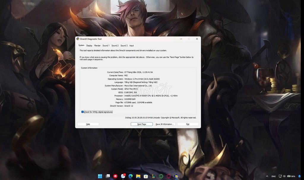 MSI GF63 Thin 9RCX i5-9300H 8GB/256GB. Mua bán Laptop tại Huyện Nghi Lộc Nghệ An được đăng bởi Đức Duy hình 1