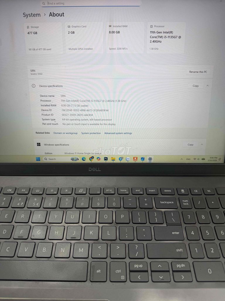 Dell Vostr***5G7 15.6 inch 8GB/512GB. Mua bán Laptop tại Quận Liên Chiểu Đà Nẵng được đăng bởi Võ Văn Diệp hình 1