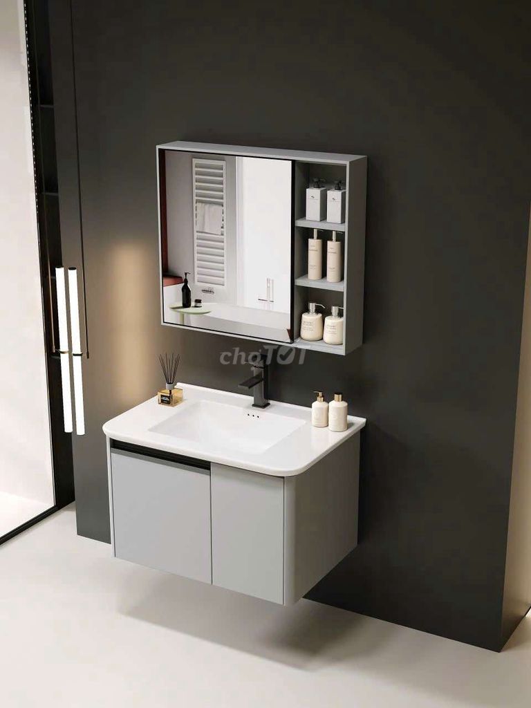 TỦ LAVABO KÈM TỦ GƯƠNG XÁM GHI