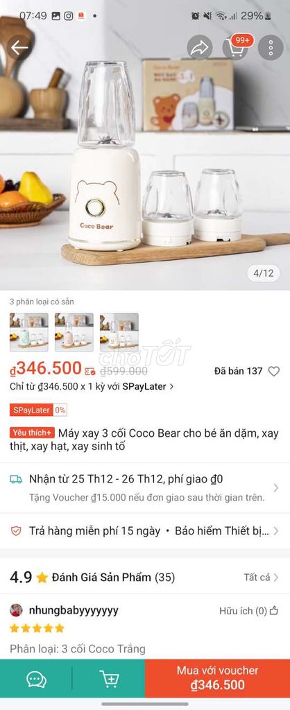 E đc tặng nên dư 1 máy xay 3 cối như hình