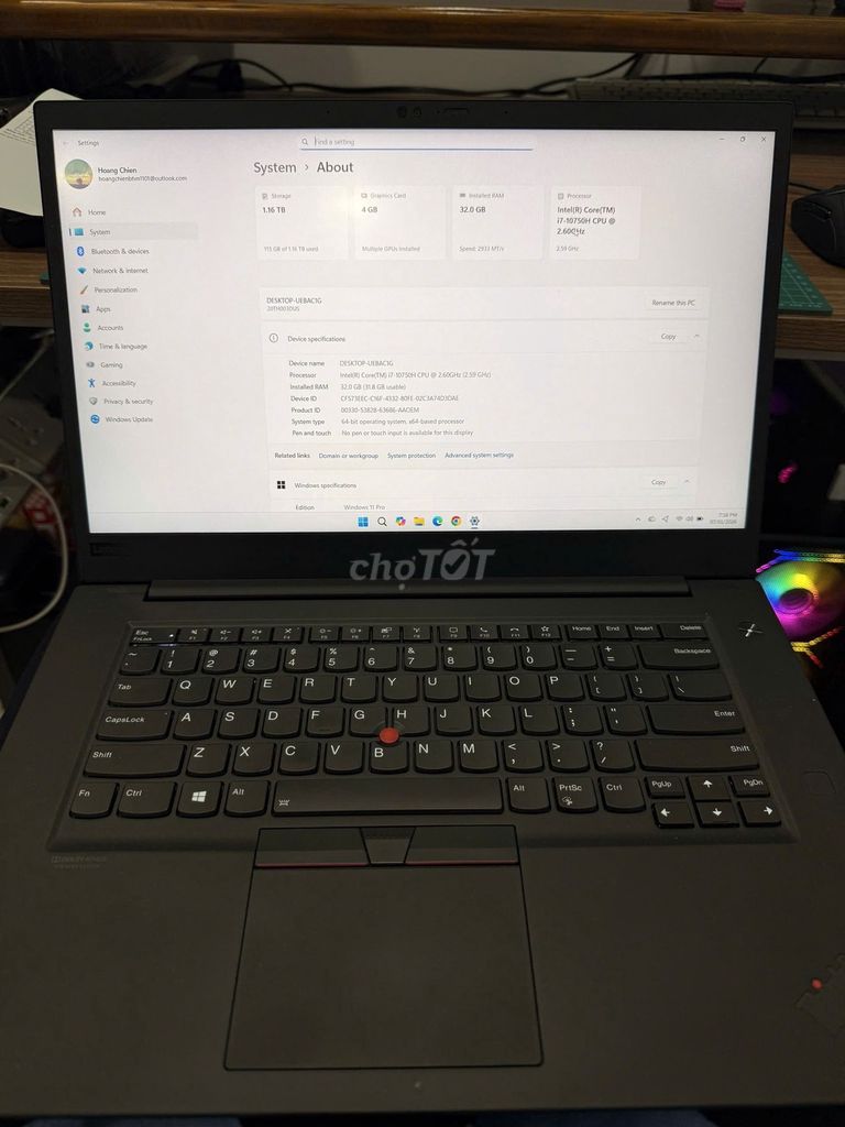 Lenovo ThinkPad P1 Gen 3 ngoại hình đẹp. Mua bán Laptop tại Thành phố Bến Tre Bến Tre được đăng bởi NHC hình 1