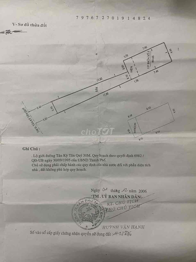 Mặt tiền 607 Tân Kỳ Tân Quý 3.3x33m nở hậu 4.3m cấp 4