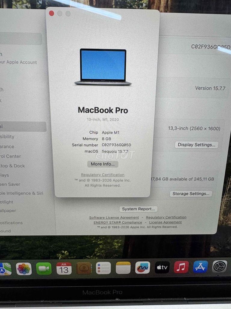 Apple MacBook Pro M1 Xám 8GB/256GB zin đẹp. Mua bán Laptop tại Quận Đống Đa Hà Nội được đăng bởi Lê Khuyến hình 1