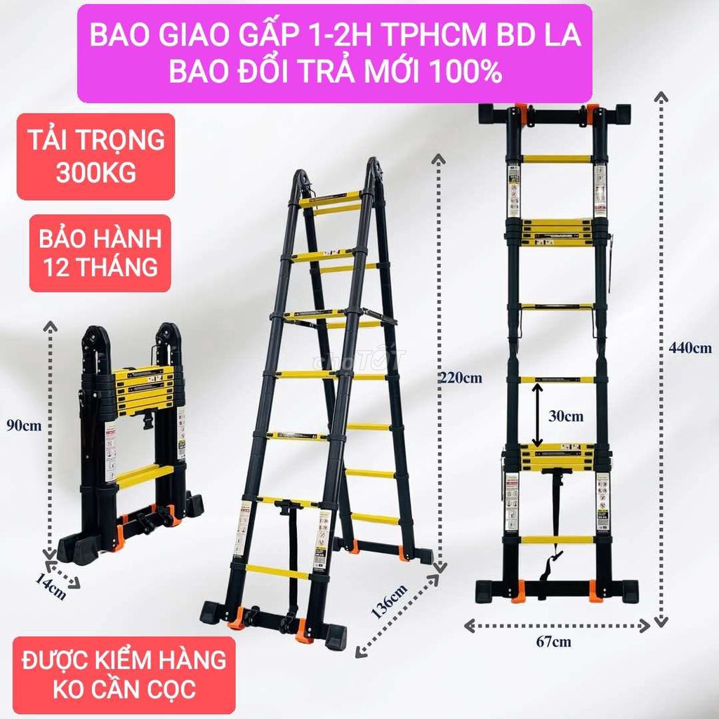 Thang rút chữ A sơn tĩnh điện - Thang nhôm rút đôi