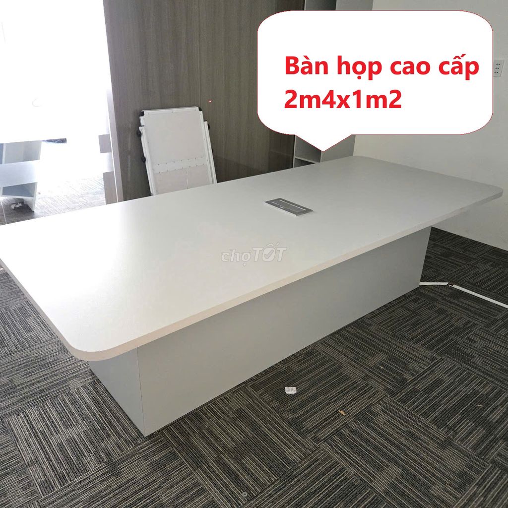 Thanh lý Bàn họp gỗ MDF 2m4x1m2 màu trắng cao cấp