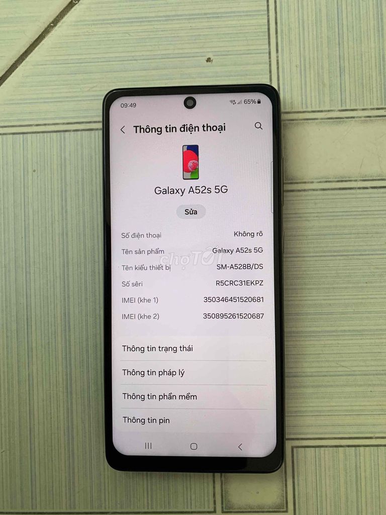 Samsung Galaxy A52s 5G 8GB/128GB Đen giá 1.500.000. Mua bán Điện thoại tại Quận Ngũ Hành Sơn Đà Nẵng được đăng bởi lý tuấn hùng hình 1