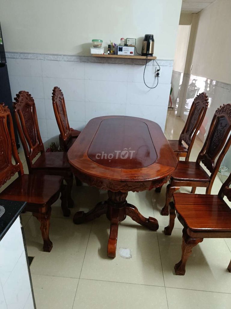 Bộ bàn ăn gỗ kính 8 ghế. Mua bán Bàn ghế tại Thành phố Dĩ An Bình Dương được đăng bởi Viet hung hình 1