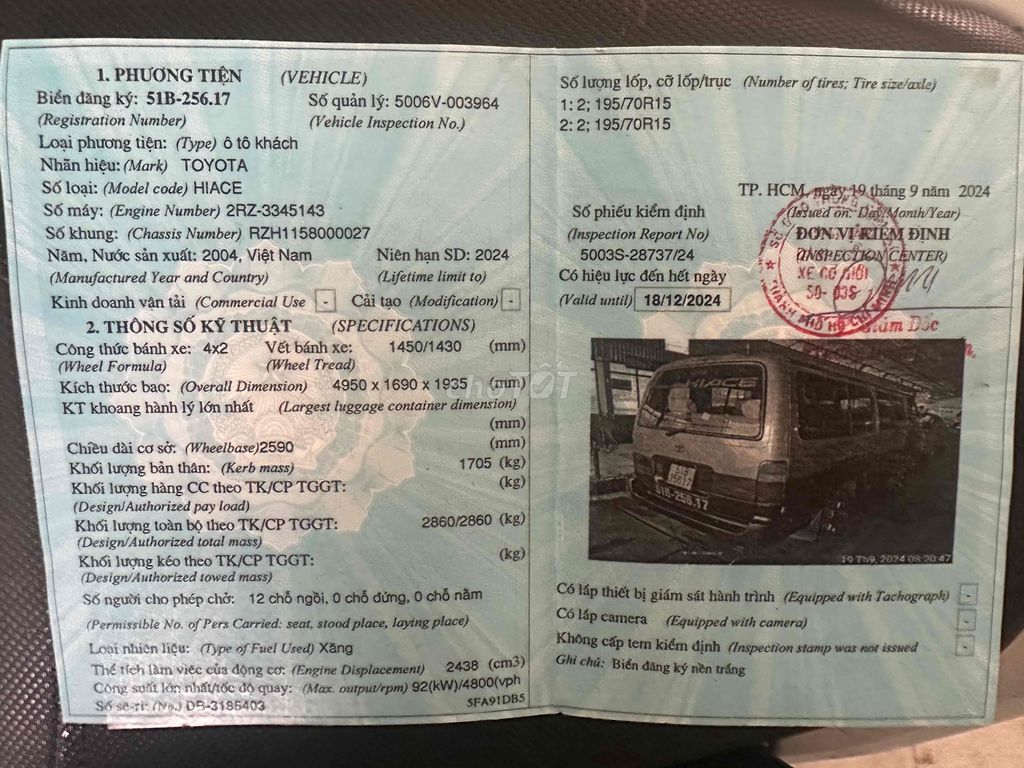 Toyota Hiace 12 chỗ đời 2004. Mua bán Ô tô tại Quận 12 Tp Hồ Chí Minh được đăng bởi A Kha hình 10