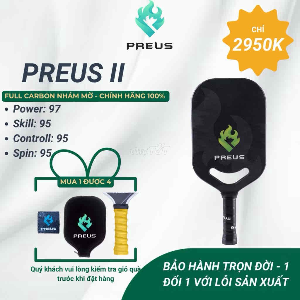 Vợt pickleball carbon Preus Air Power mặt nhám mờ