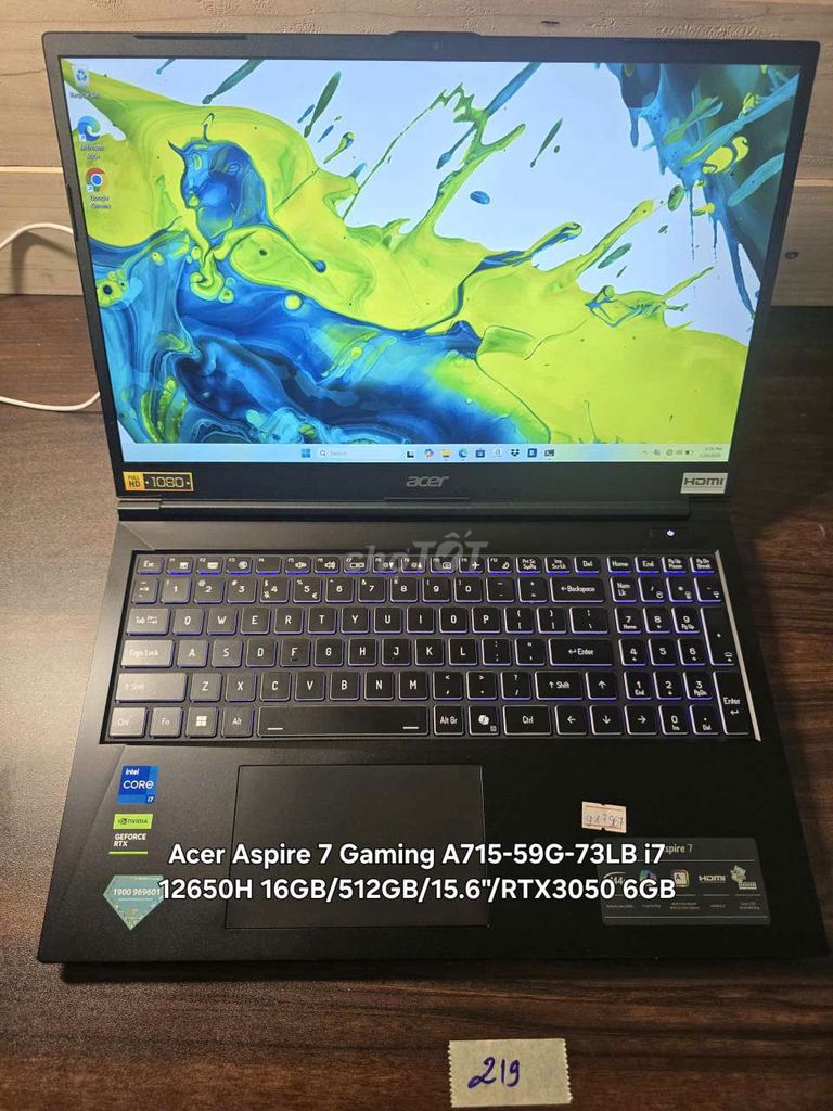0219 Acer Aspire 7 i7-12650H/16G/512G RTX3050. Mua bán Laptop tại Quận Bình Tân Tp Hồ Chí Minh được đăng bởi T D Laptop hình 1