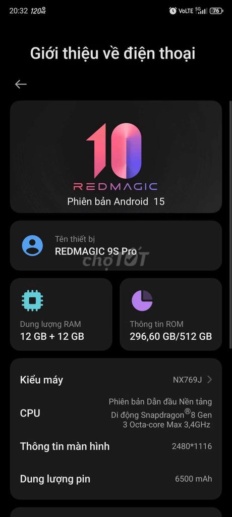 Red Magic 9S Pro 512GB Đen Đã dùng. Mua bán Điện thoại tại Thành phố Vũng Tàu Bà Rịa - Vũng Tàu được đăng bởi Chien hình 1