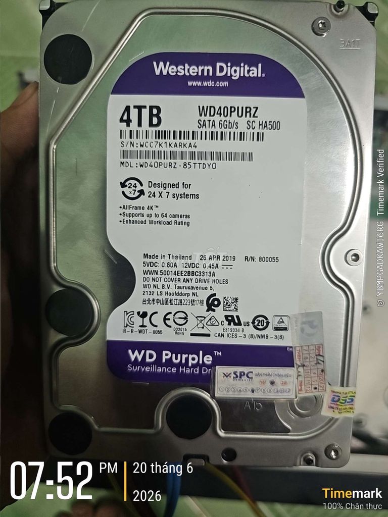 Ổ cứng HDD Western WD40PURZ 4TB SATA  6Gb/s. Mua bán Linh kiện (RAM, Card...) tại Quận Thanh Khê Đà Nẵng được đăng bởi Cường Biển Phúc hình 1