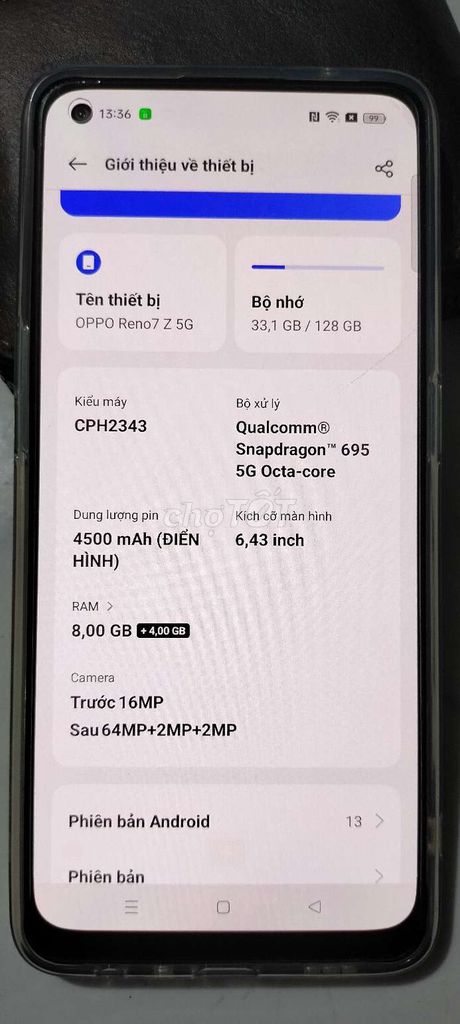 OPPO Reno 7 Z 5G 128GB Đa sắc. Mua bán Điện thoại tại Huyện Châu Thành Bến Tre được đăng bởi ngoc an hình 1