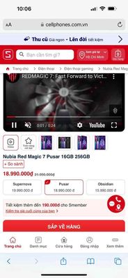 Nubia Red Magic 7 Pusar 16GB 256GB đẹp 98, fullbox