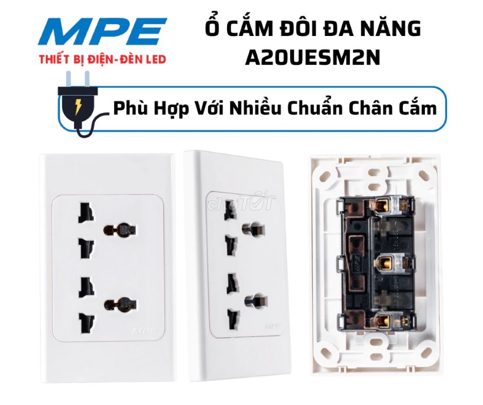 Ổ cắm đôi đa năng A20UESM2N MPE. Mua bán Nội thất, đồ gia dụng khác tại Quận Hai Bà Trưng Hà Nội được đăng bởi Trung Hiếu Fullshine hình 1