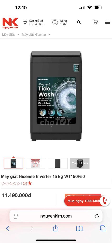 Máy giặt Hisense Inverter 15 kg WT150F50 Mẫu mới. Mua bán Máy giặt tại Quận Bình Thuỷ Cần Thơ được đăng bởi Trí Nhân  hình 1