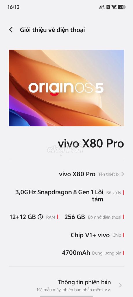 Bán Vivo X80 pro 12Gb/256gb 2 sim. Mua bán Điện thoại tại Quận Sơn Trà Đà Nẵng được đăng bởi A Điều hình 1