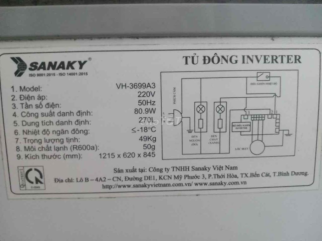 tủ đông Sanaky 270 lít đang xử dụng tốt cần bán