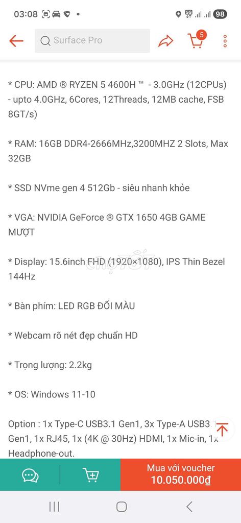 Acer Nitro 5 AMD R5 16GB/512GB. Mua bán Laptop tại Quận 11 Tp Hồ Chí Minh được đăng bởi Minh Nguyen hình 1