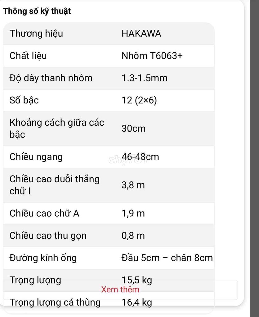 Thang Hakawa mới 98%, HK238 chữ A, chữ I, 3,8m