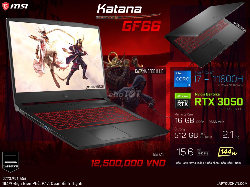 MSI Katana GF66 - 11UC [ RTX 3050 ]. Mua bán Laptop tại Quận Bình Thạnh Tp Hồ Chí Minh được đăng bởi Cửa Hàng Máy Tính Laptouch VN hình 1