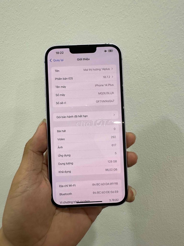 Apple iPhone 14 Plus 128GB Tím zin full. Mua bán Điện thoại tại Quận Đống Đa Hà Nội được đăng bởi Ng Hoang Anh hình 1