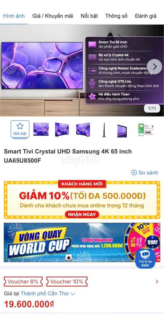 Smart Tivi Samsung UA65U8500F. Mua bán Tivi, Âm thanh tại Quận Bình Thuỷ Cần Thơ được đăng bởi Trí Nhân  hình 1