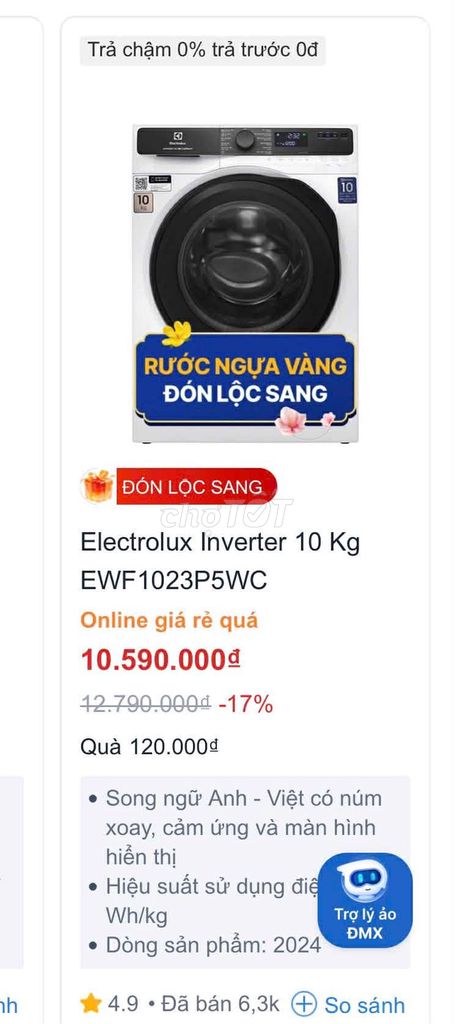 Máy giặt Electrolux 10kg cửa trước. Mua bán Máy giặt tại Quận 4 Tp Hồ Chí Minh được đăng bởi Tên chưa cung cấp hình 1
