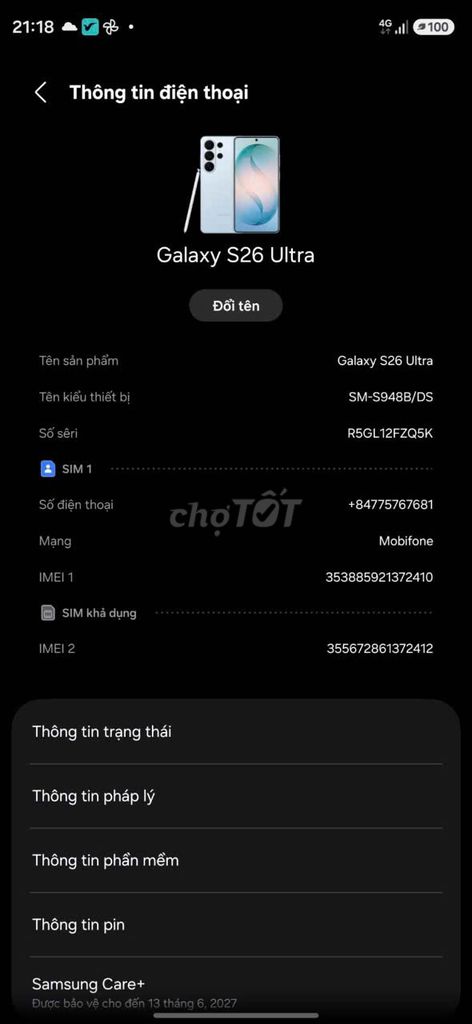 S26 Ultra 256GB Xanh dương full box. Mua bán Điện thoại tại Thành phố Thủ Đức Tp Hồ Chí Minh được đăng bởi nguyen tuan khanh hình 1