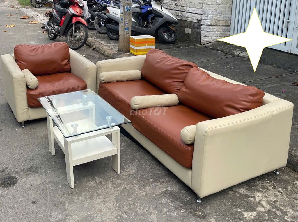 Thanh lý Bộ ghế sofa nệm bọc da, sofa da cũ đẹp