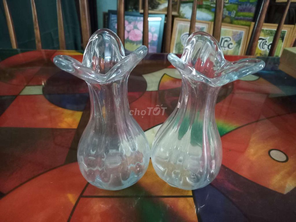 Cặp bình hoa thủy tinh dày cao 20cm