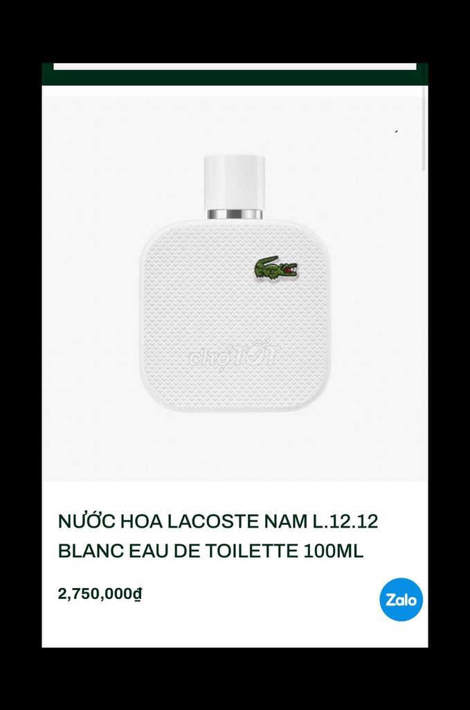 Nước hoa Lacoste L.12.12 Blanc Nam 100ml. Mua bán Nước hoa tại Quận Liên Chiểu Đà Nẵng được đăng bởi Long hình 1